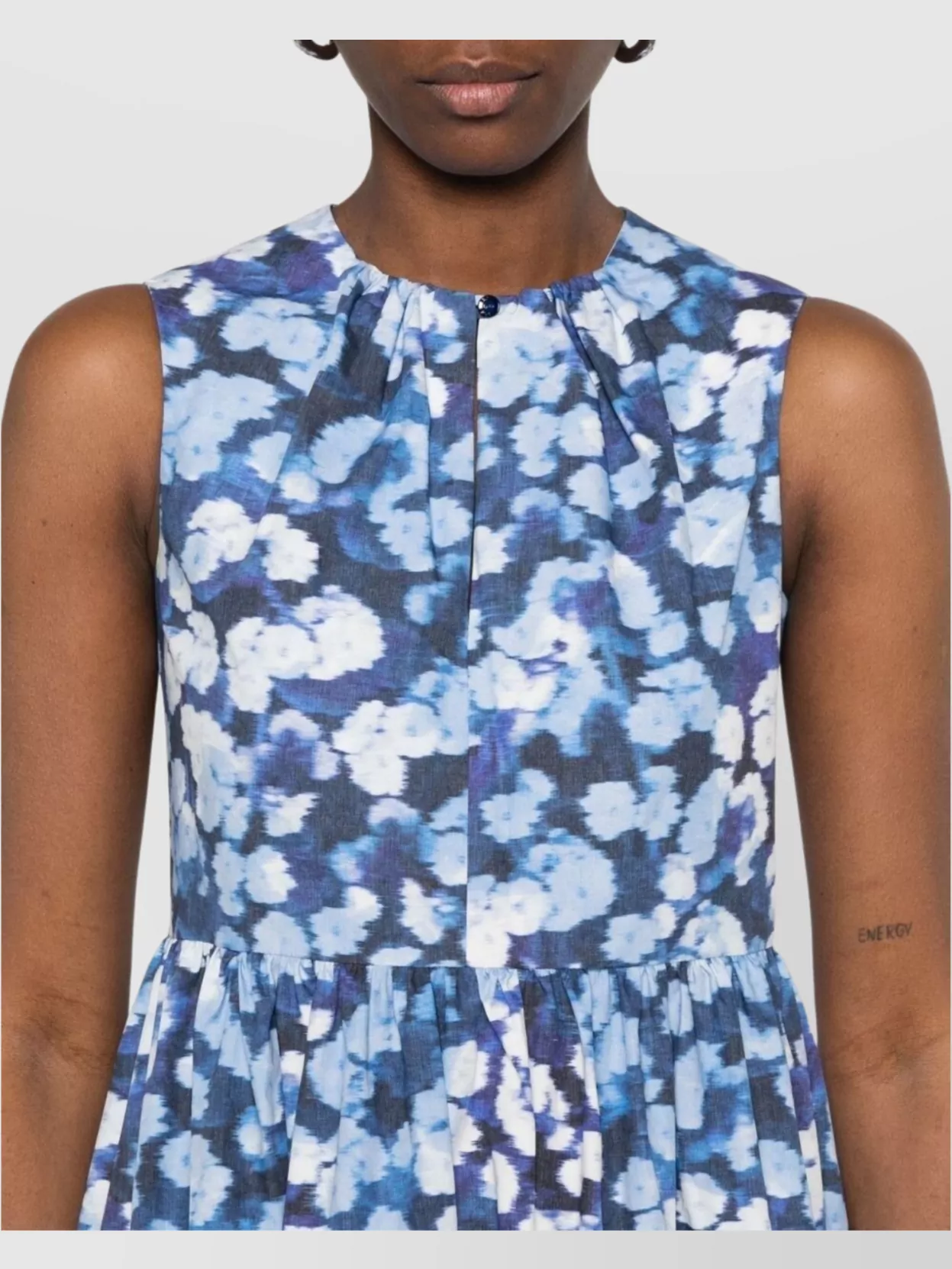 ERDEM COTTON DRESS WITH KEYHOLE NECK AND FLORAL PATTERN