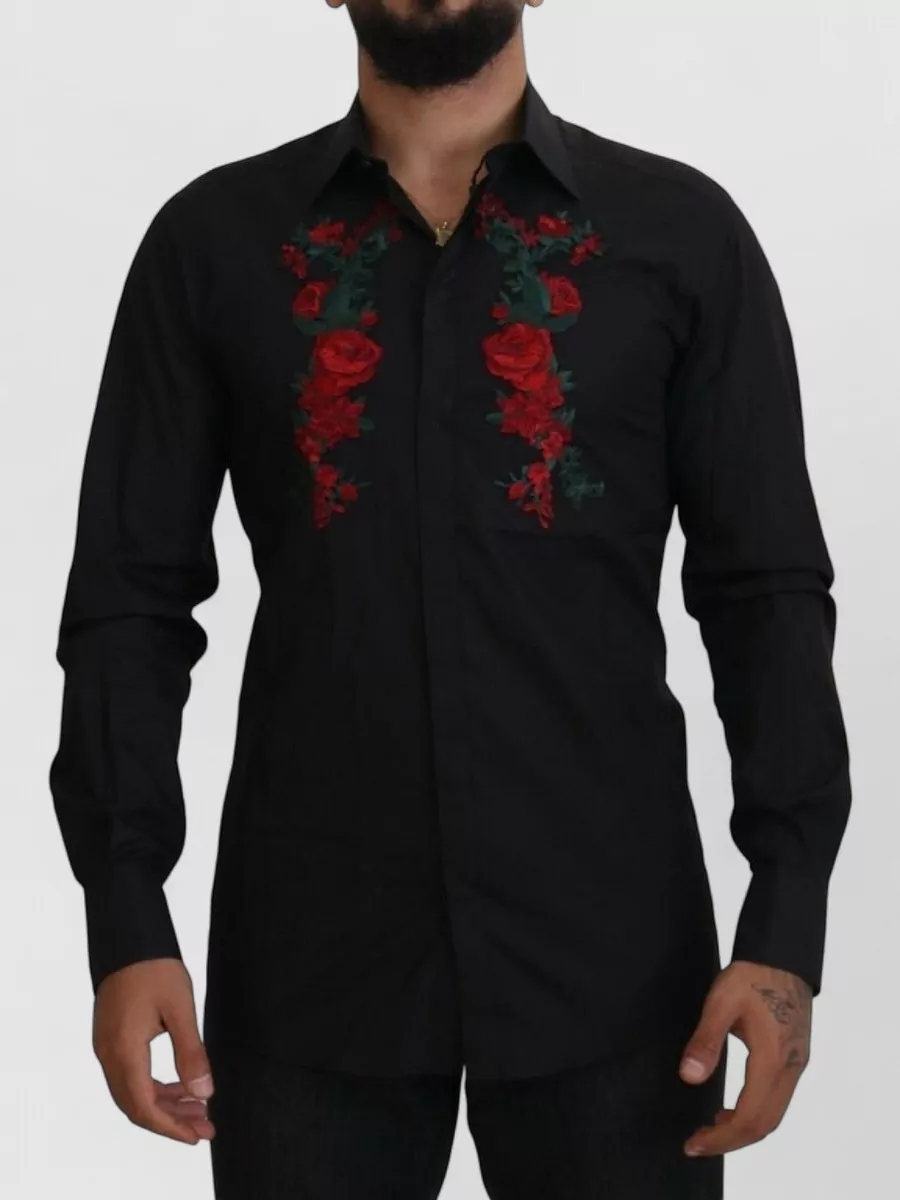 Dolce&Gabbana cotton floral-embroidered long-sleeve shirt