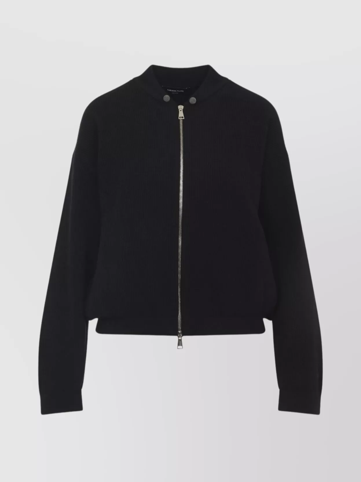 Fabiana Filippi Long Sleeve Bomber Jacket With Ribbed Cuffs In Black