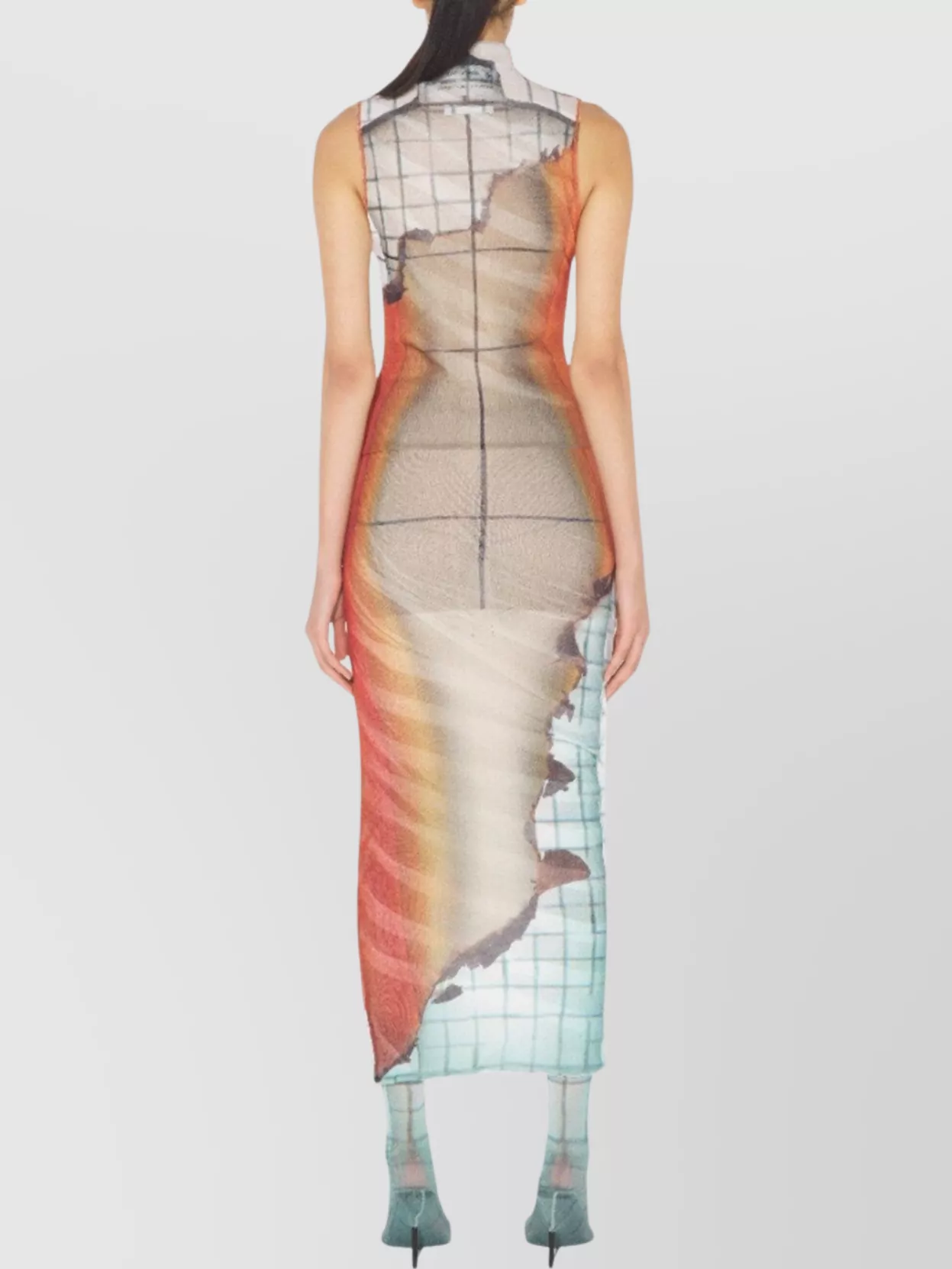 Jean Paul Gaultier Printed Tulle The Fire Tank Top In Orange