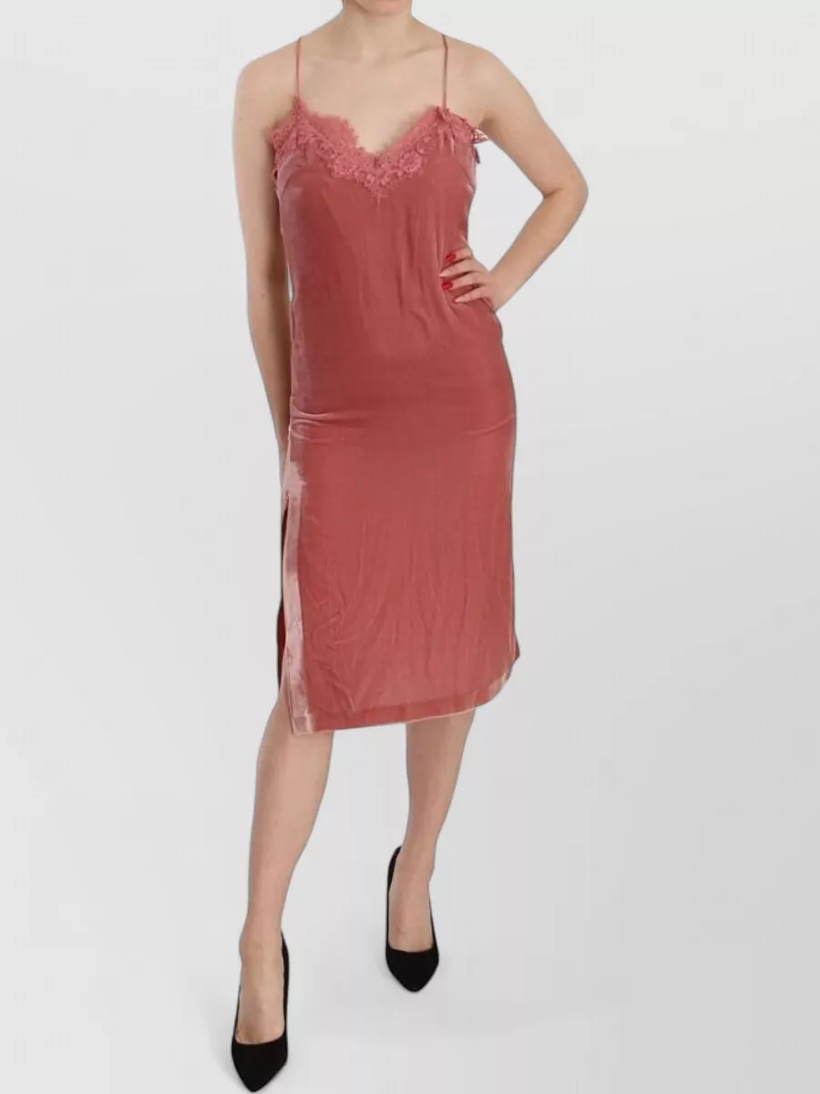 Pinko Silk Lace Trim V-Neck Slip Dress