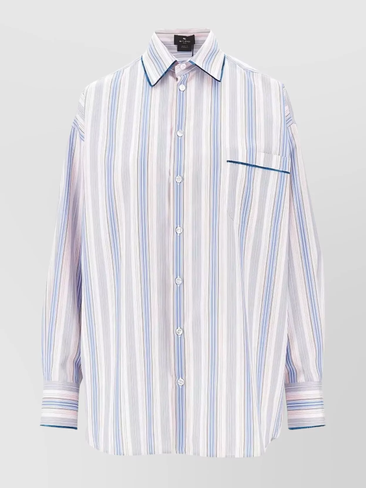 Etro Long Sleeve Striped Shirt With Chest Pocket In White