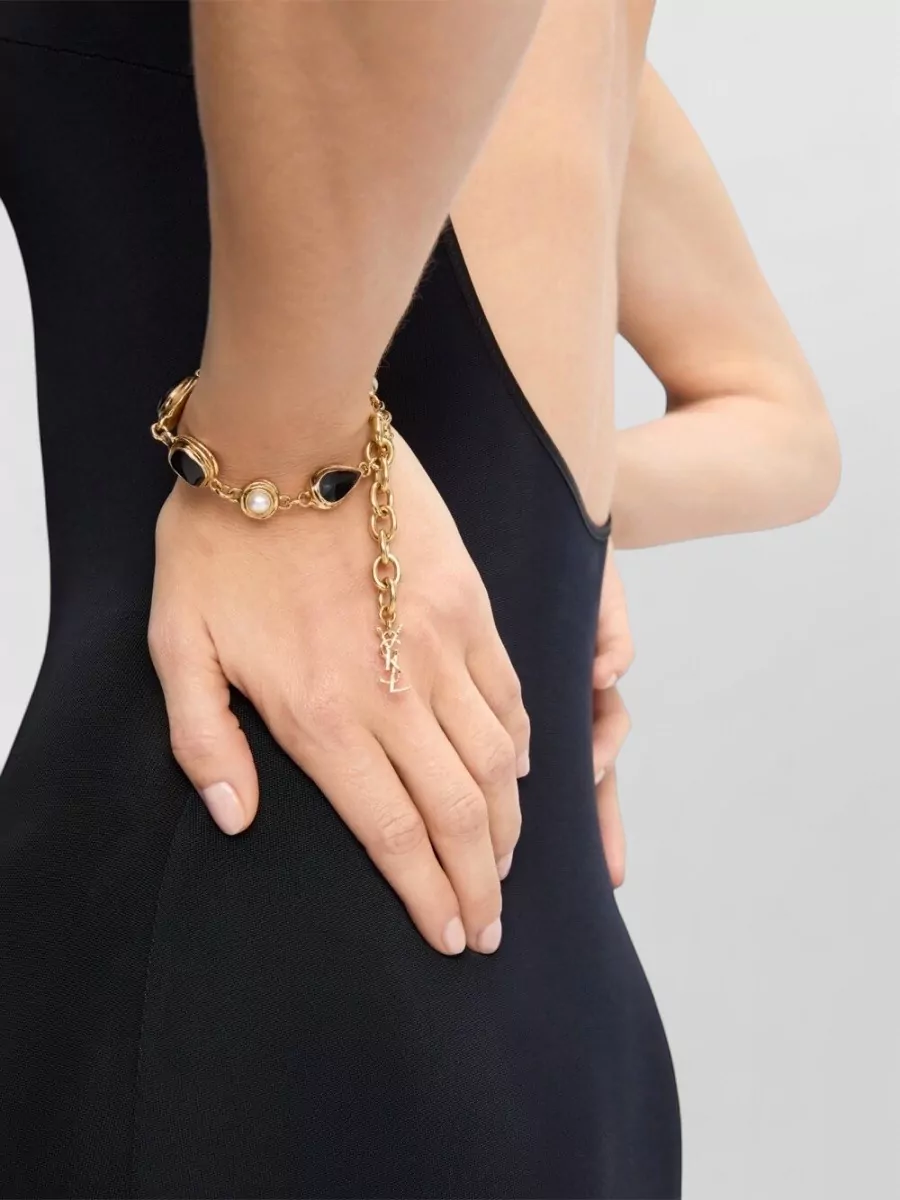 Saint Laurent enamel and resin cabochon chain bracelet