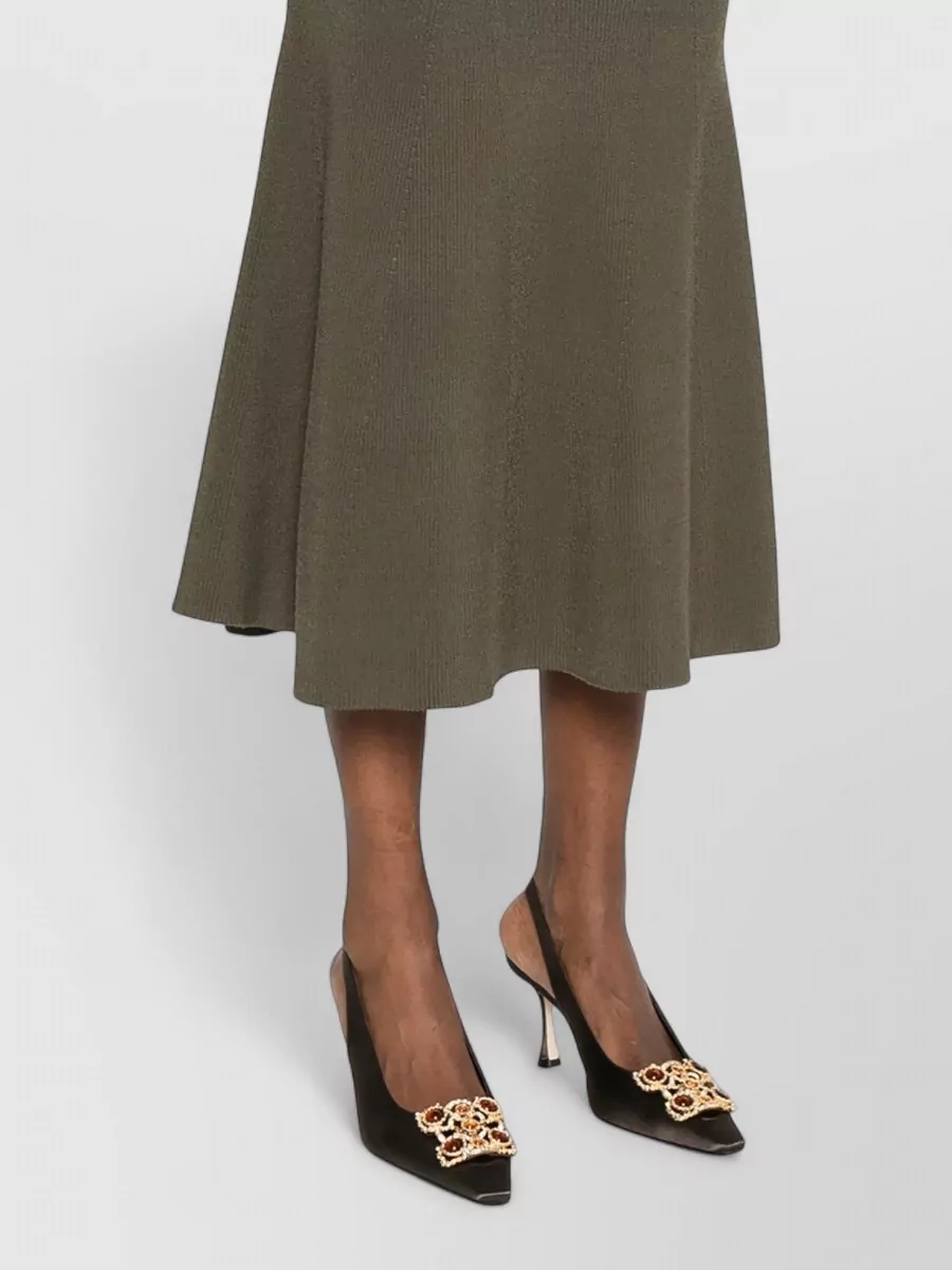 Self-Portrait Knit Midi Skirt High Waist Ribbed Waistband