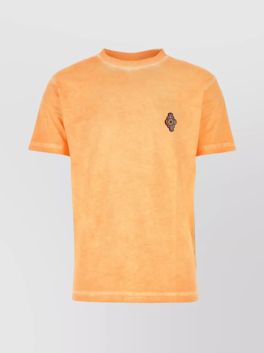 Shop Marcelo Burlon County Of Milan Sunset Cross Ribbed Crew-neck Cotton T-shirt In Orange