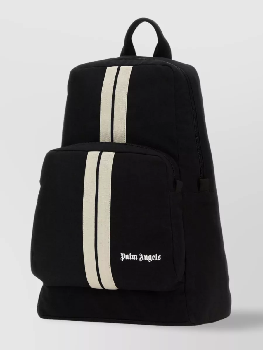 Shop Palm Angels Adjustable Straps Canvas Backpack: Contrasting Band In Black
