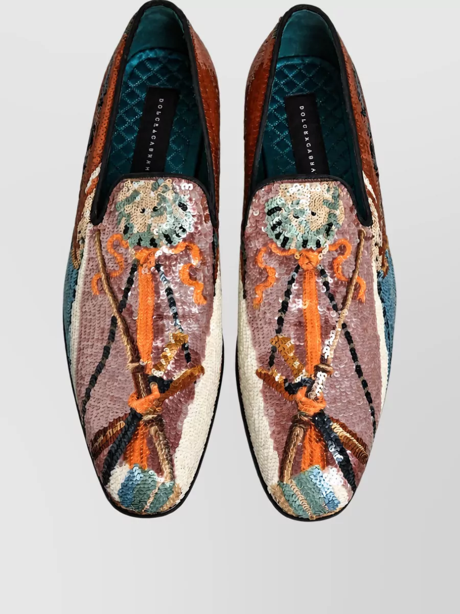 Dolce&Gabbana Leather Embroidered Sequin Slippers