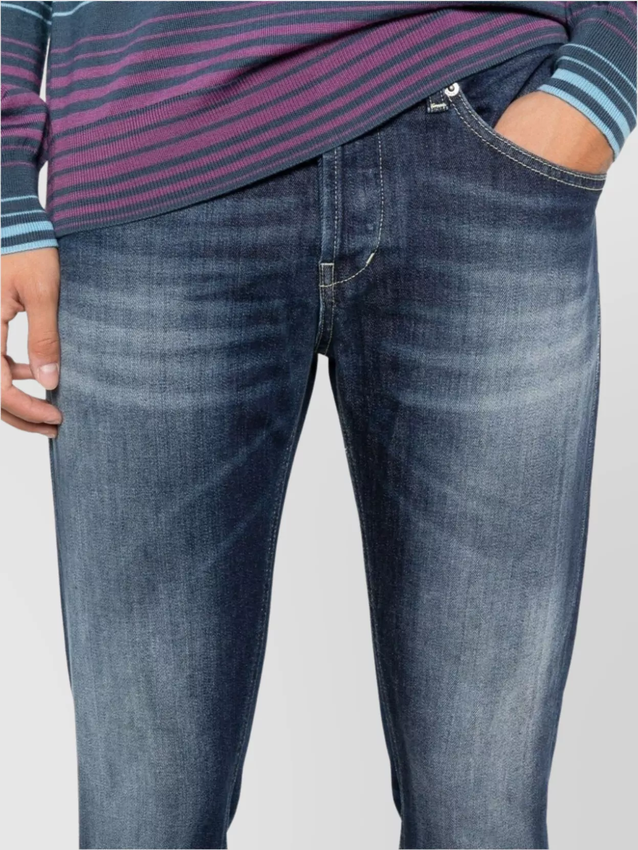 Dondup Dian Belt Loop Contrast Stitching Trousers In Blue