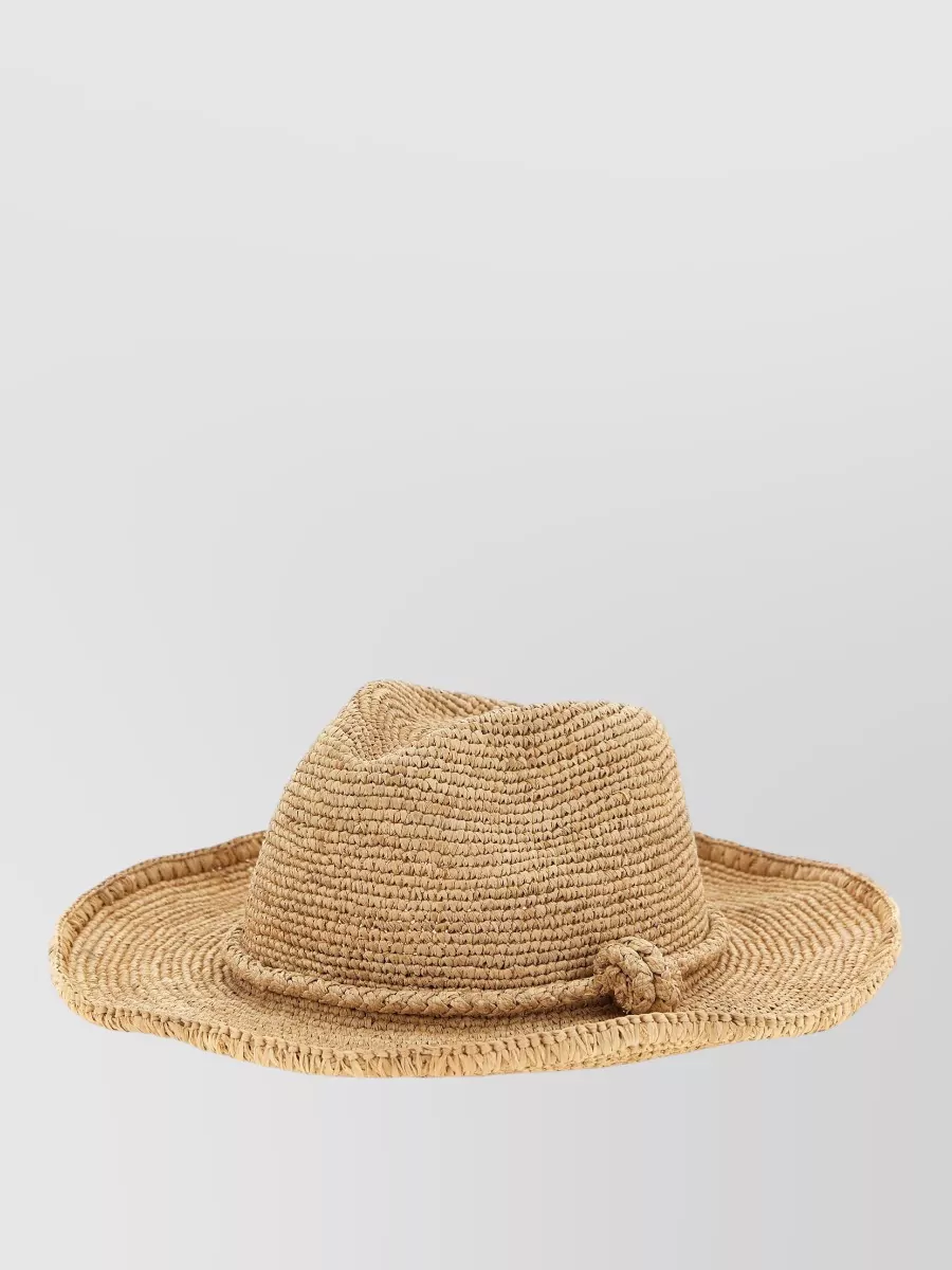 Ibeliv Raffia Leather Woven Wide Brim Sun Hat