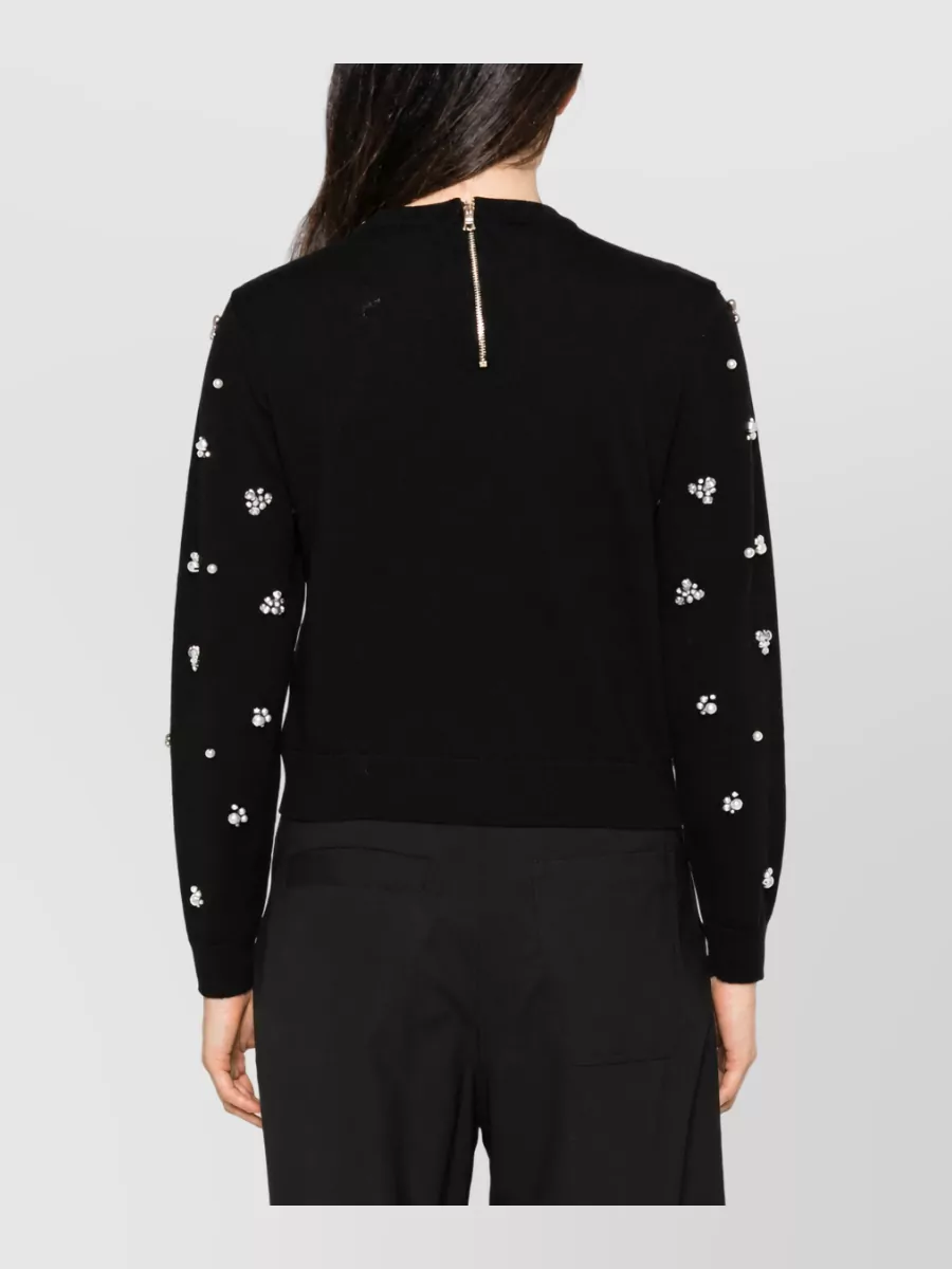 Alice + Olivia Wool Crystal-Embellished Faux-Pearl Crew-Neck Sweater