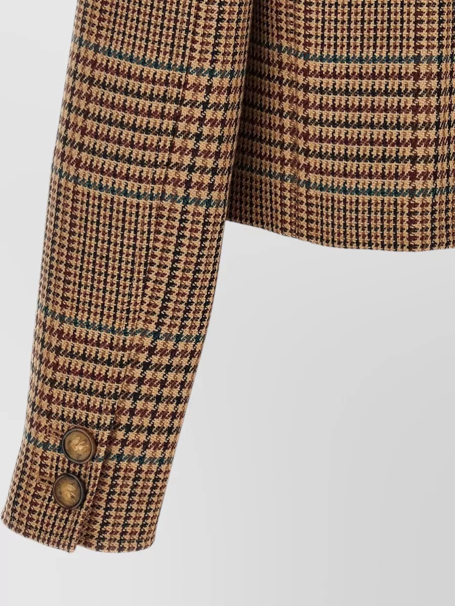Etro Wool Cropped Single Breasted Prince Of Wales Blazer
