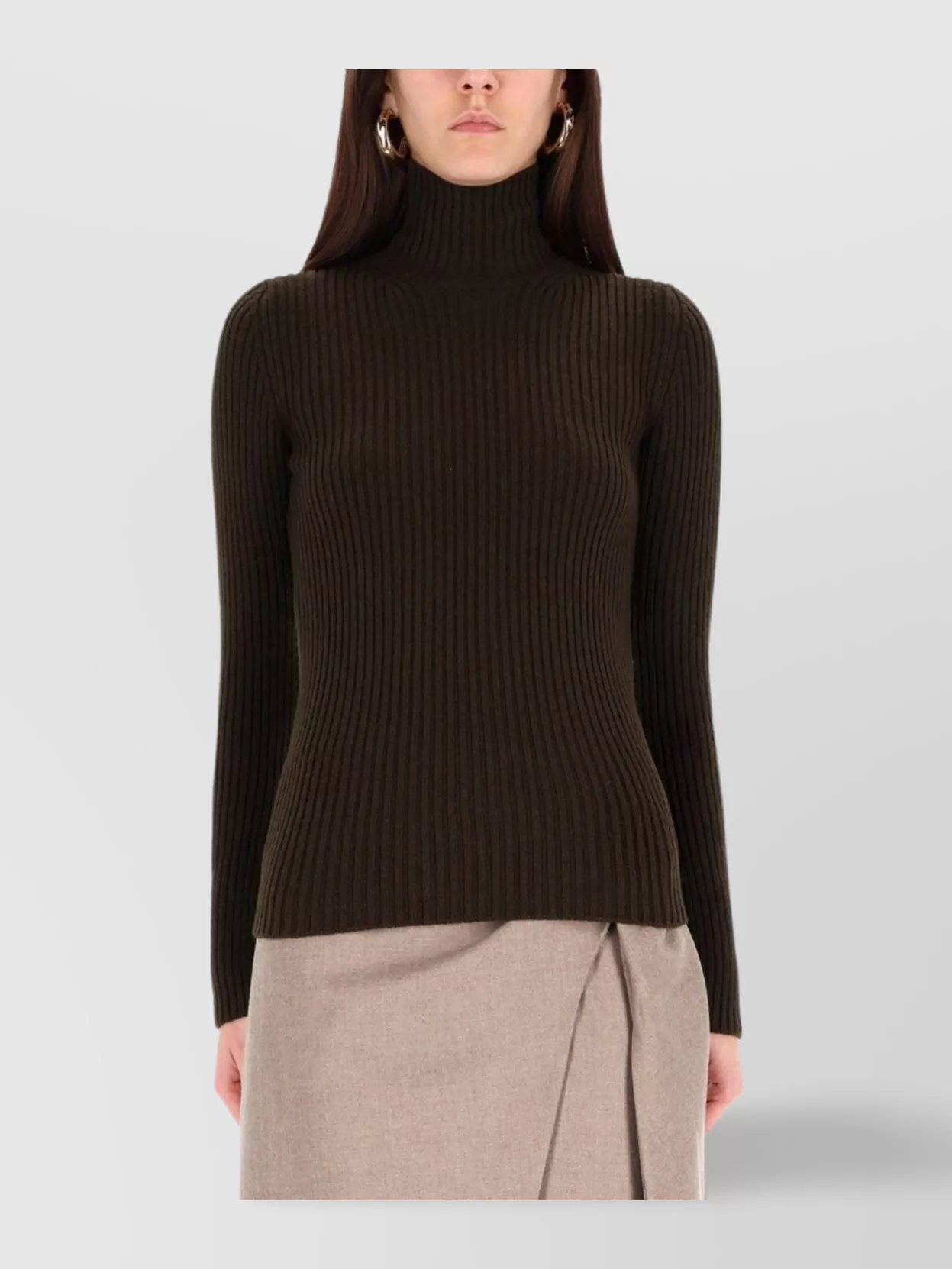 Max Mara Slim Fit Ribbed Turtleneck Knit Sweater In Metallic
