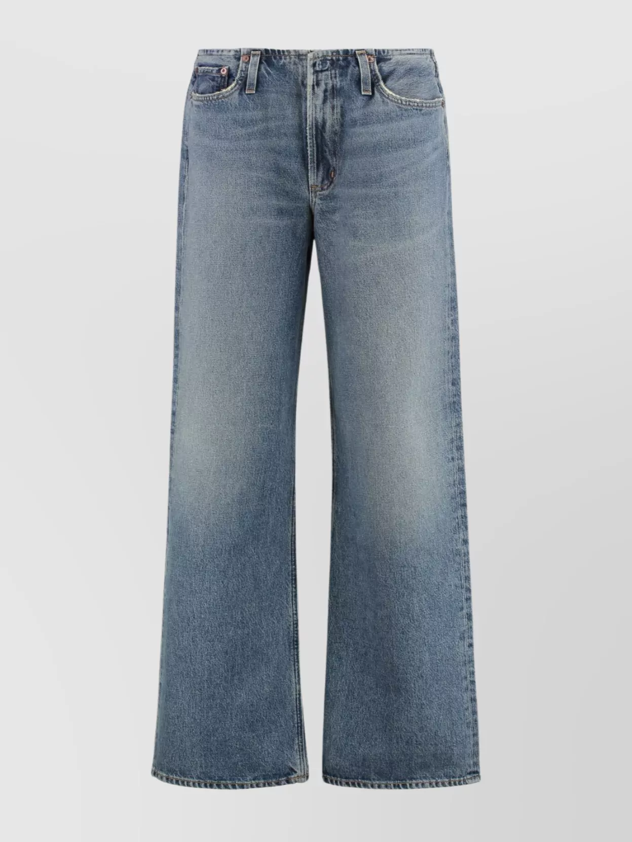 AGOLDE WIDE-LEG FADED WASH DENIM TROUSERS WITH FIVE POCKETS