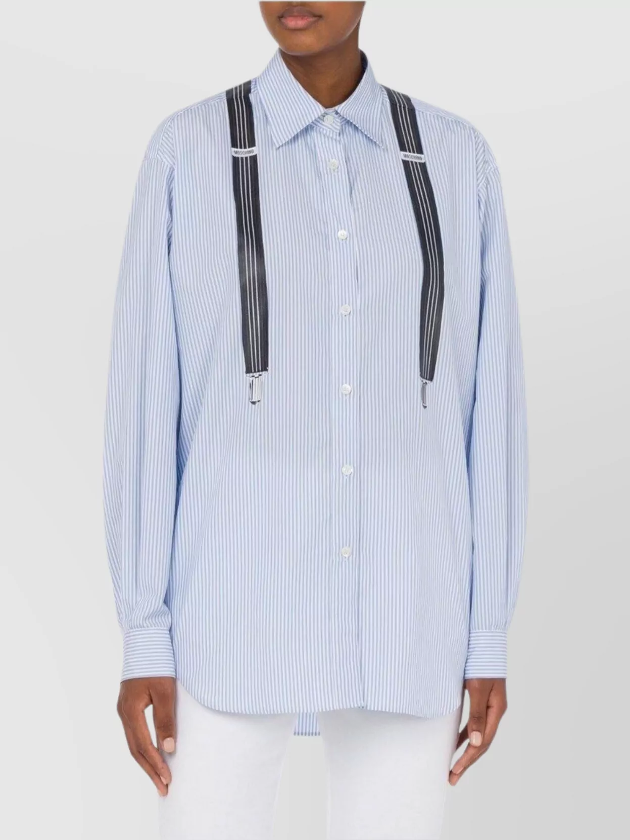 Moschino Striped Pattern Long Sleeves With Detachable Suspenders In Blue