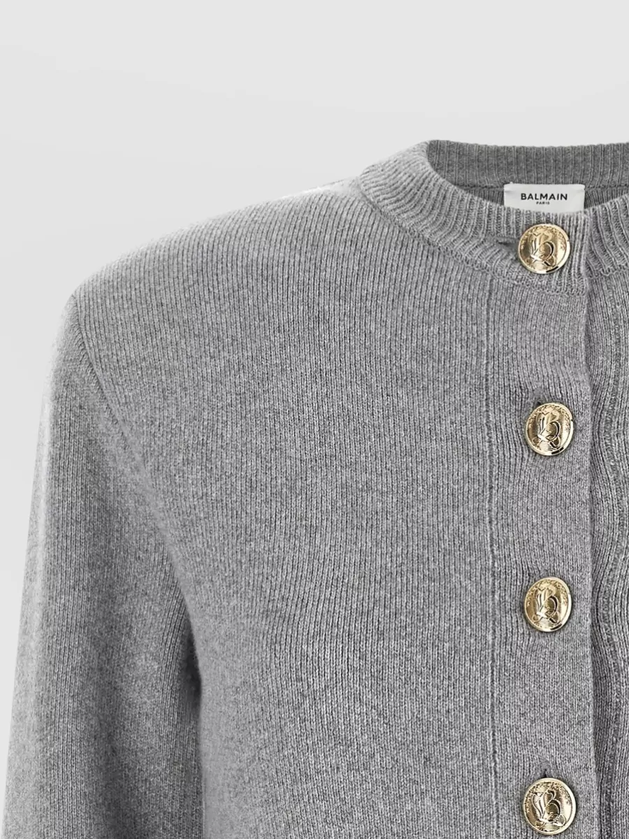 Balmain Cashmere Mohair Ribbed Crew Neck Cardigan
