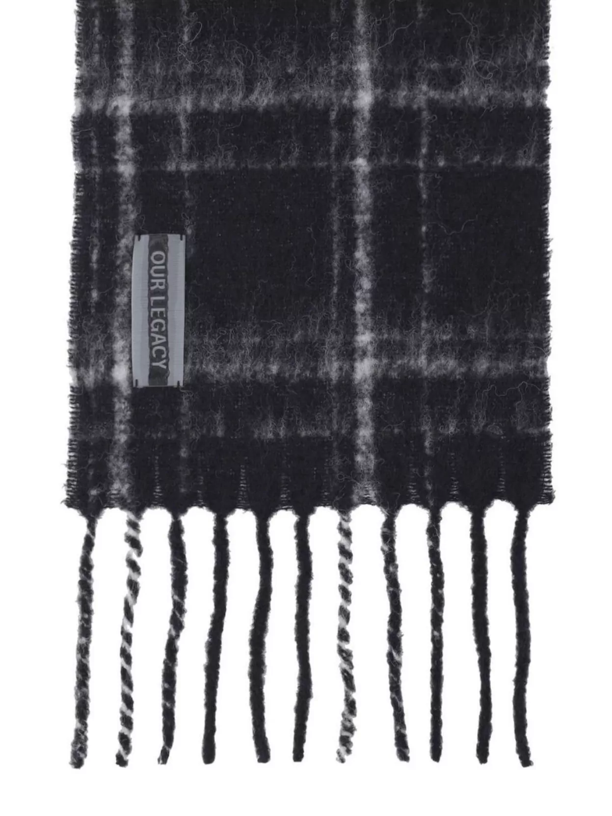Our Legacy Fringed Plaid Scarf Soft Texture In Black