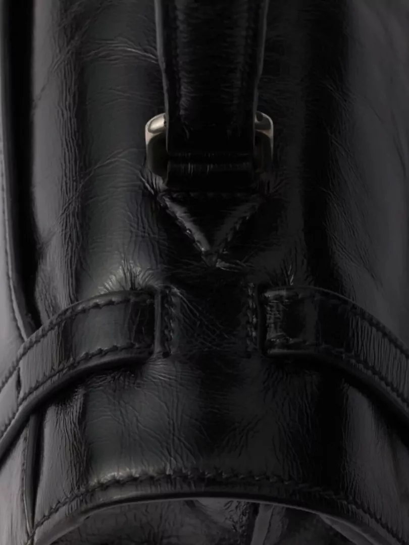 Prada Glossy Leather Work Handbag With Buckle Detail