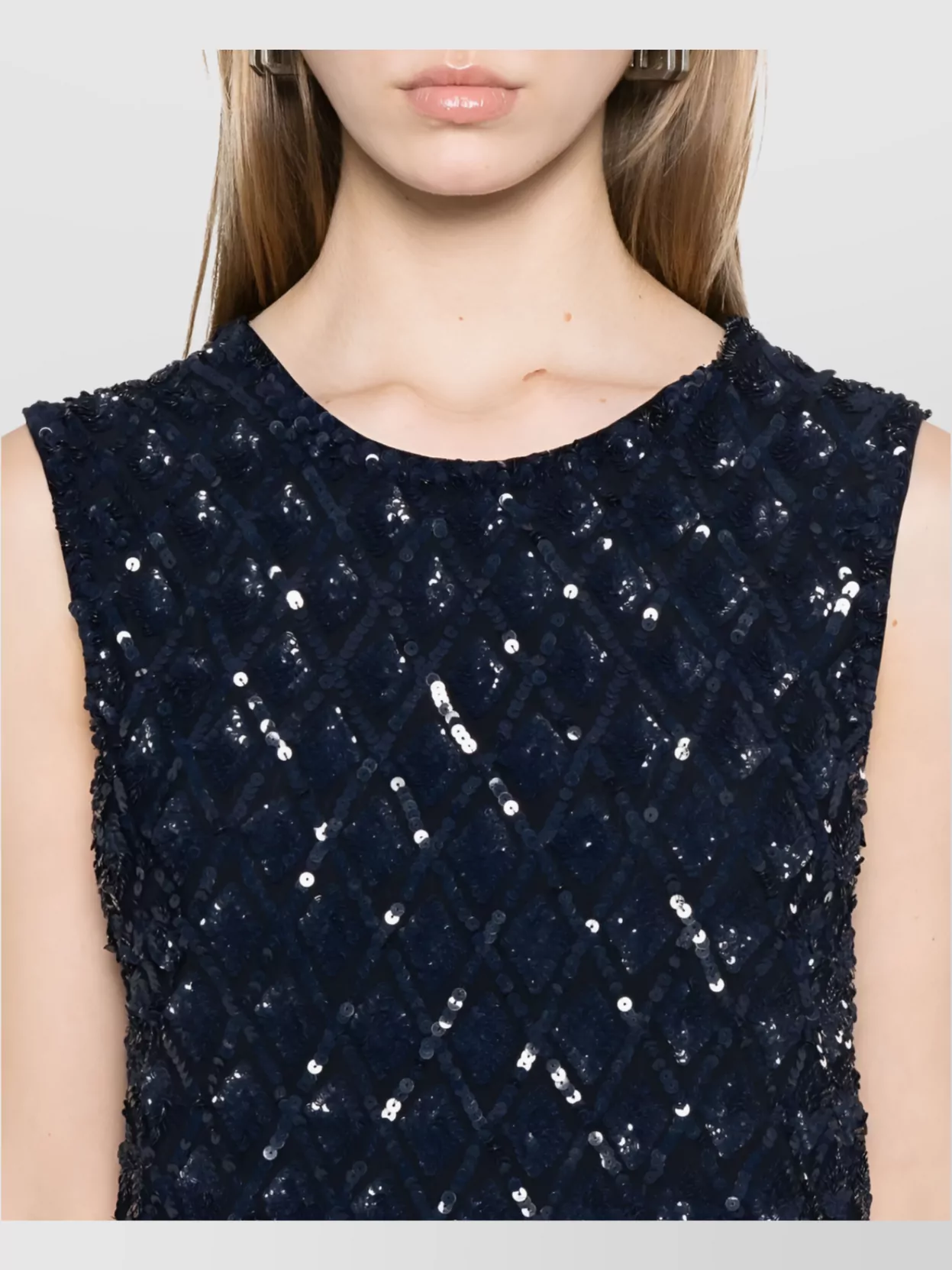 Parosh Sleeveless Round Neck Dress With Sequin Embellishments