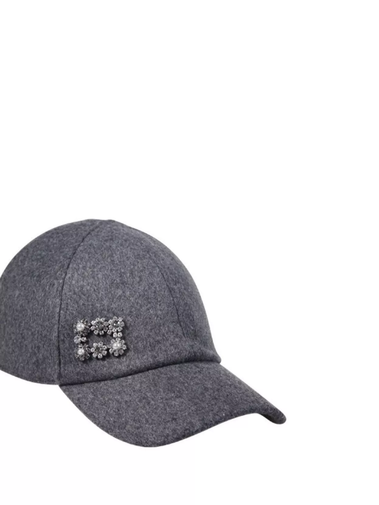Roger Vivier Mini Flower Pearl Strass Wool Blend Cap In Gray