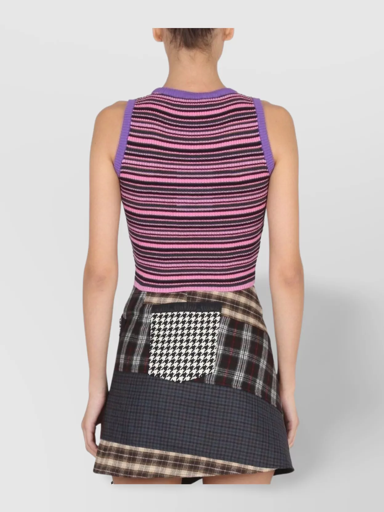 Cormio Multi Color Multicolor Cropped Striped Knit Top In Pink