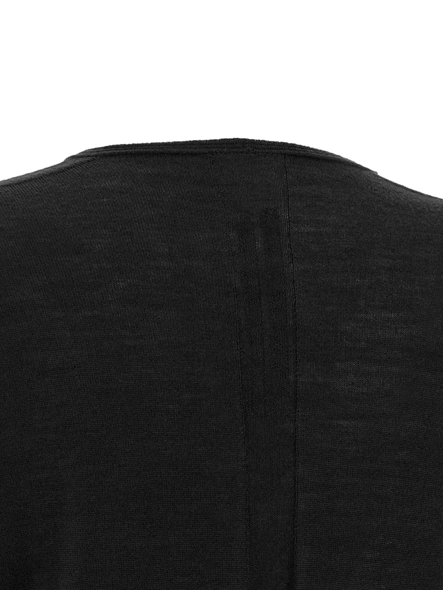 Rick Owens Virgin Wool Ribbed V-Neck Cropped Long-Sleeve Knitted Top