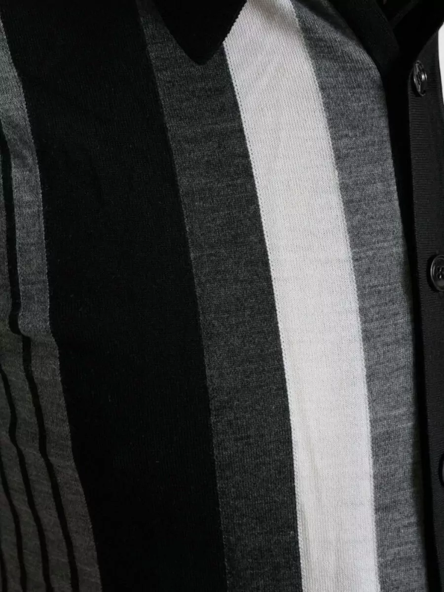 Dolce&Gabbana Silk Cotton Wool Striped Polo Shirt