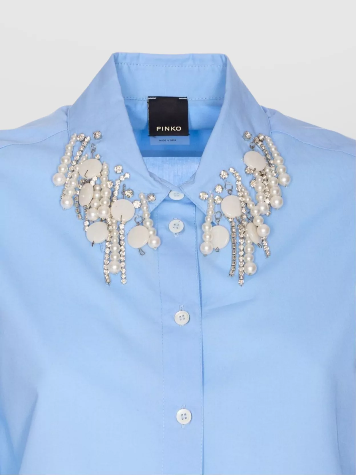 Pinko Charm Detail Crop Top With Embellished Collar