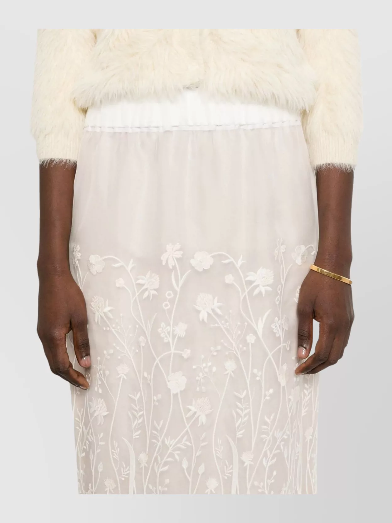 Parosh Floral-Embroidered Sheer Midi Skirt