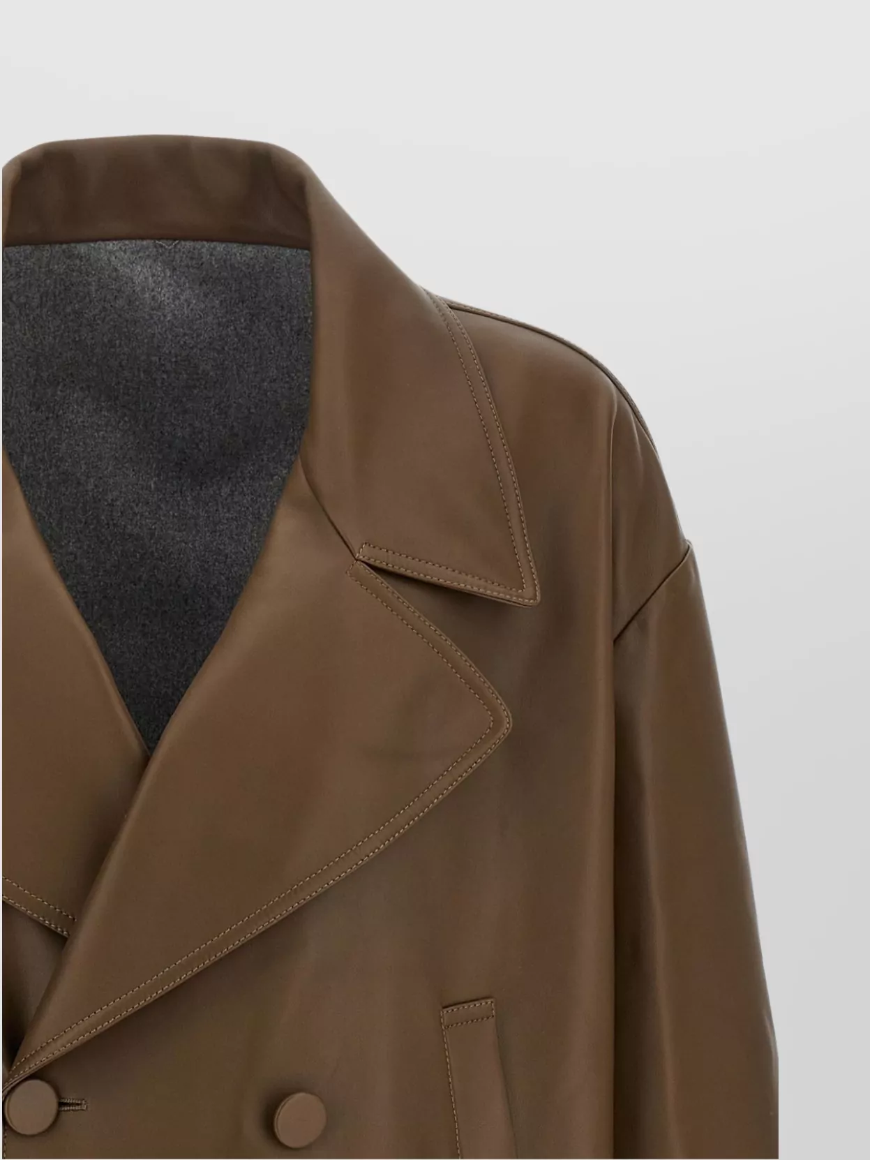 Fendi Oversized Leather Coat Double-Breasted Front