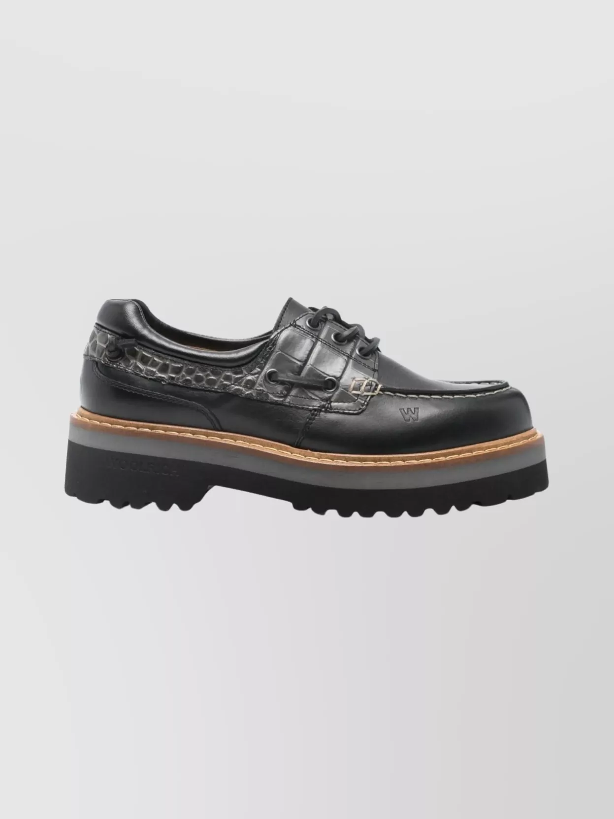 Woolrich Leather Boat Loafers Lug Sole In Black