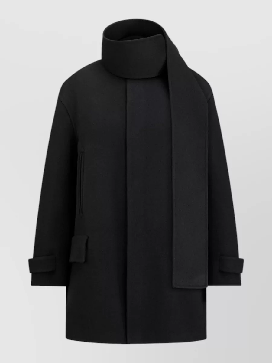 Christian Dior Coat High Collar Straight Hem Scarf Detail