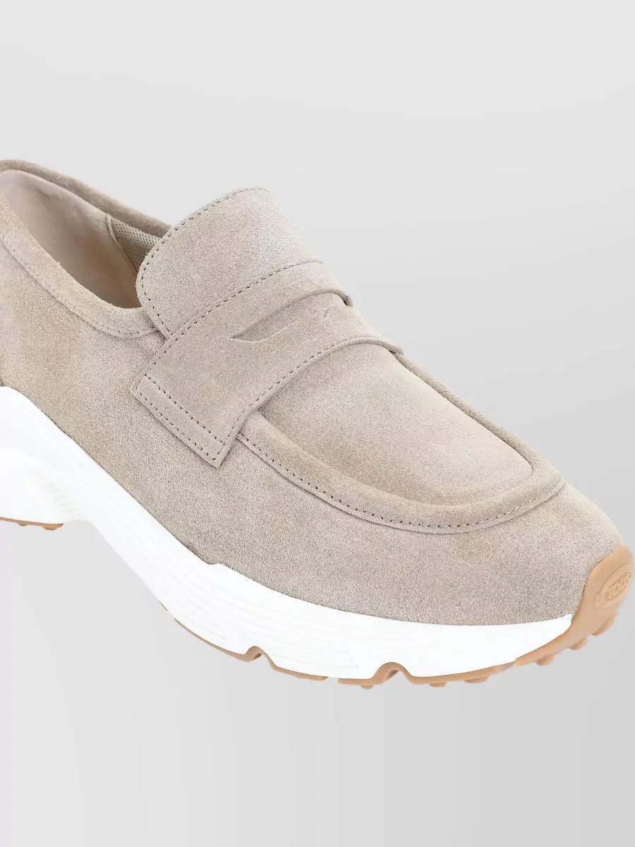 Tod's Runner Sneakers Contrast Sole Rubber Slip On In Neutral