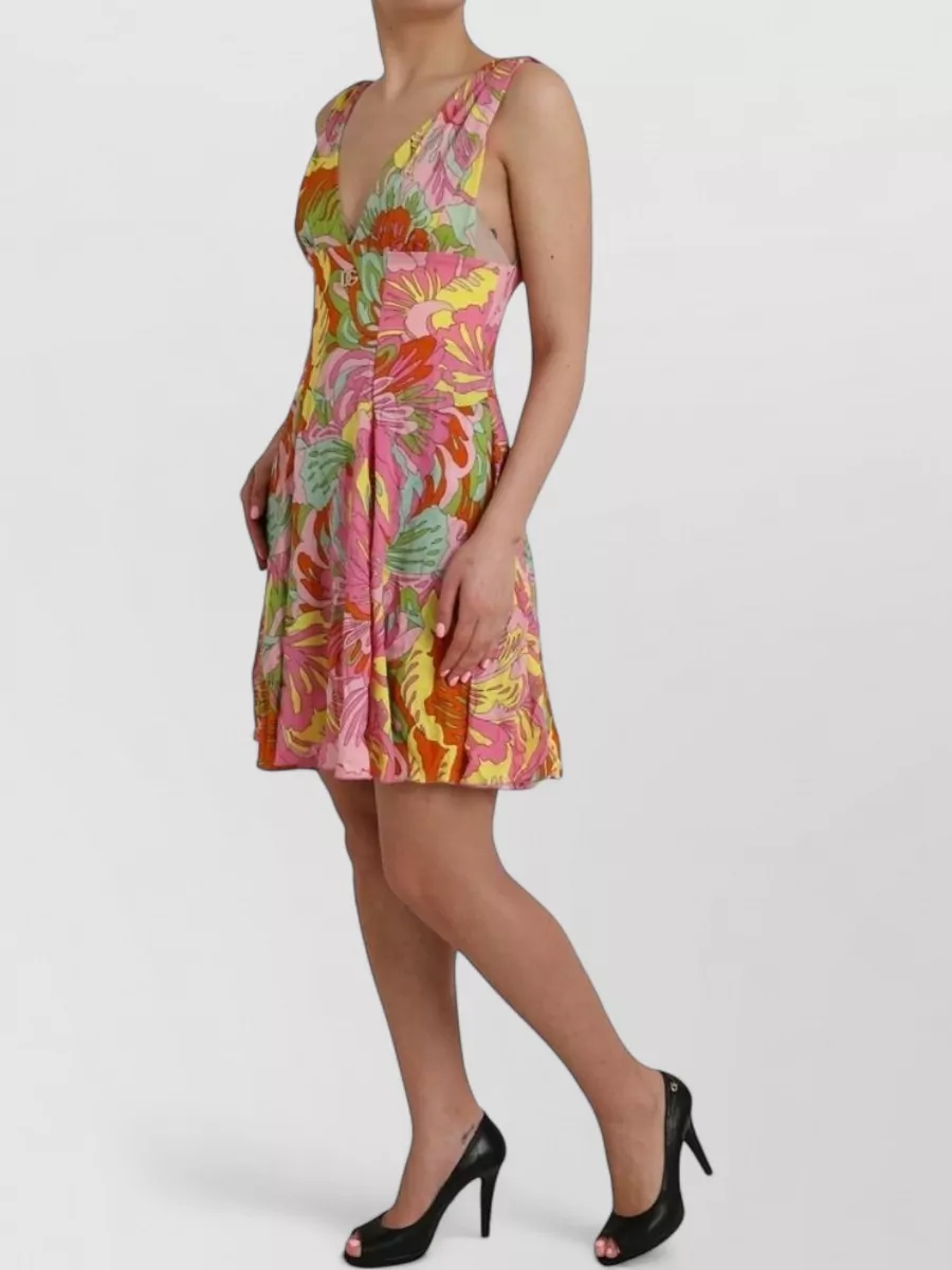 Dolce&Gabbana Silk Floral-Print V-Neck Mini Dress