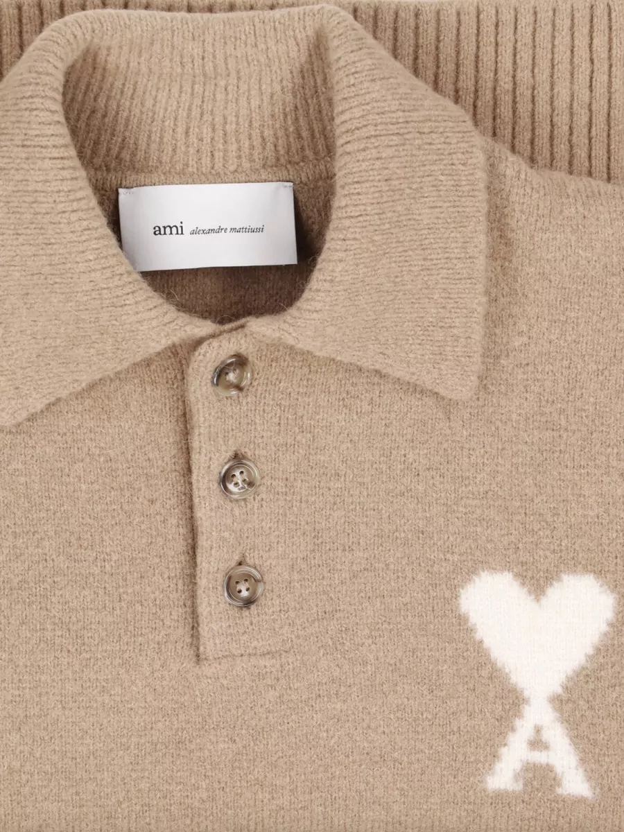 Ami Paris Alpaca-Blend Long-Sleeve Polo Sweater