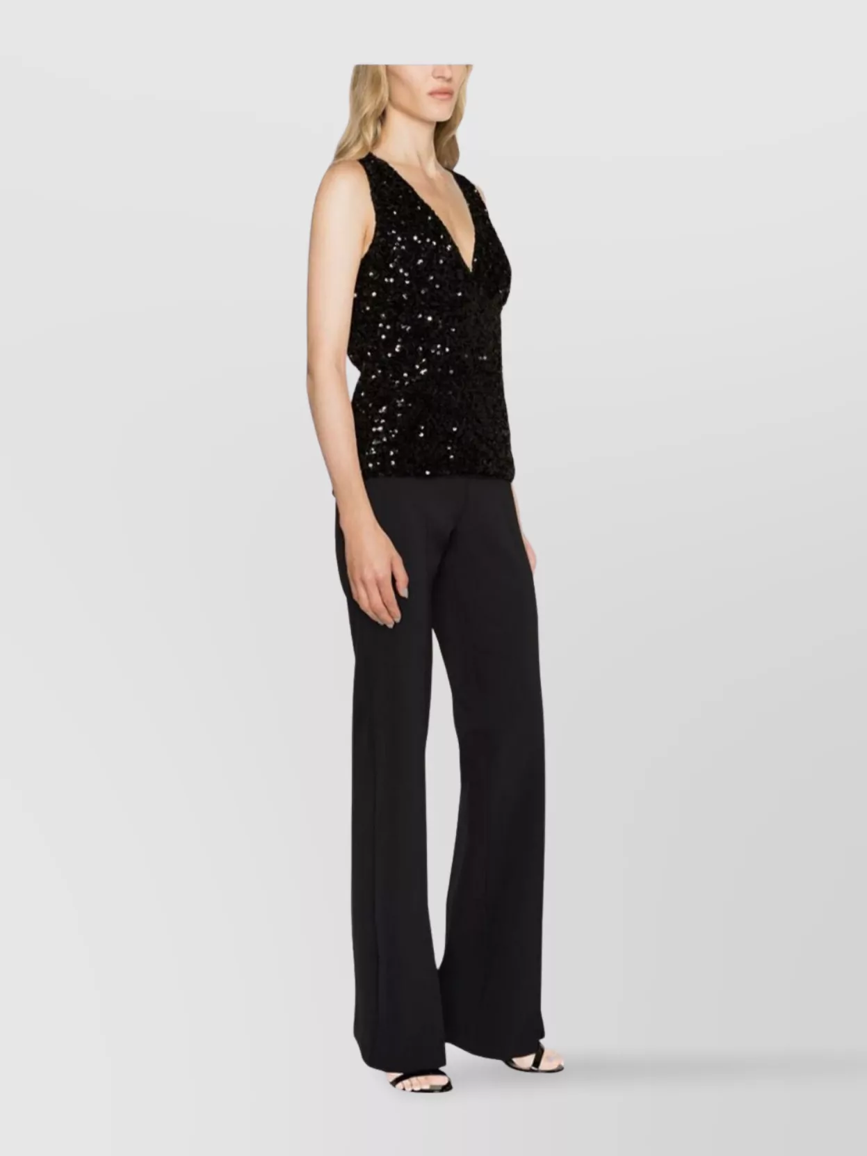 Pinko Wide Leg High Waist Trousers With Back Seam Detail In Black