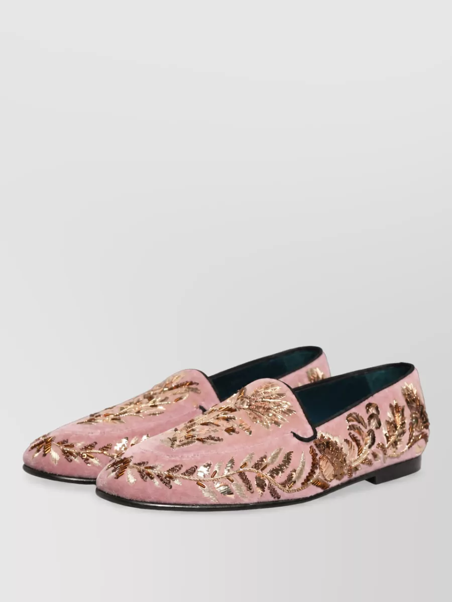 Dolce&Gabbana Velvet Floral-Embroidered Slippers