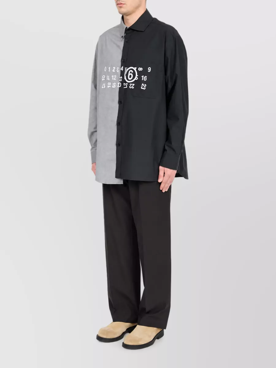 Mm6 Maison Margiela Logo Print Panelled Long Sleeve Cotton Shirt