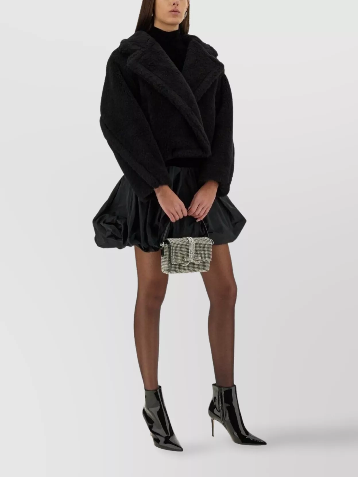 Max Mara Short Faux Fur Coat With Shawl Collar In Black