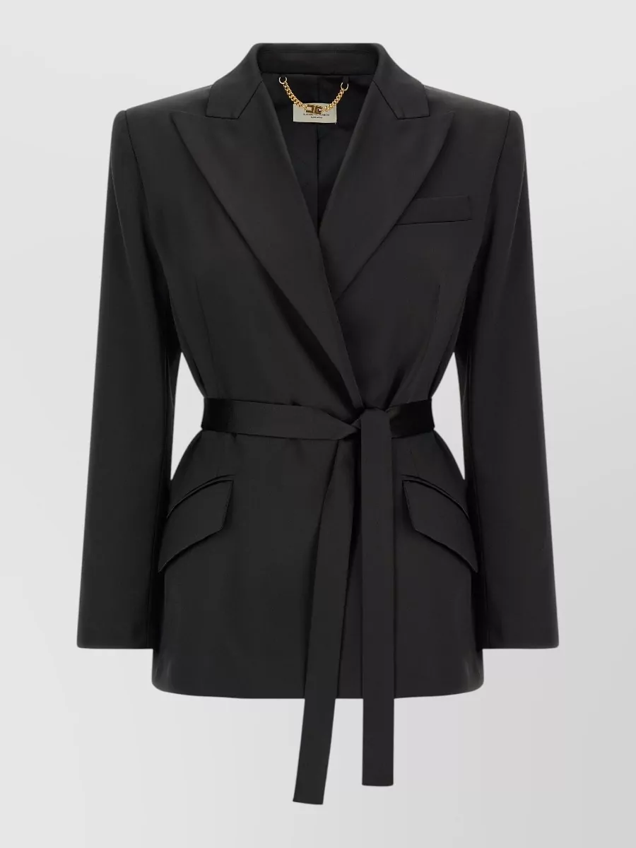 Elisabetta Franchi Stretch Satin Double-Breasted Belted Blazer