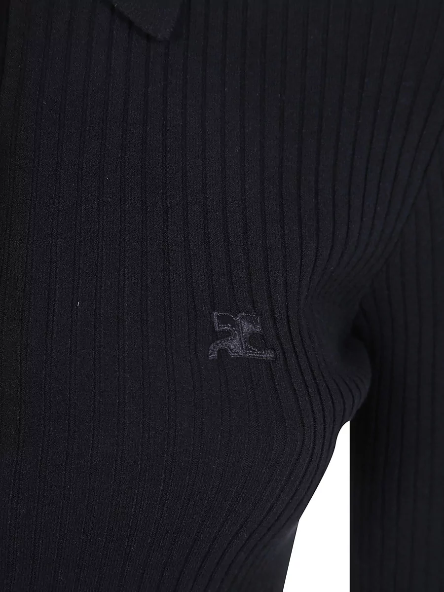 Courrèges Ribbed Knit Long Sleeve Polo Top