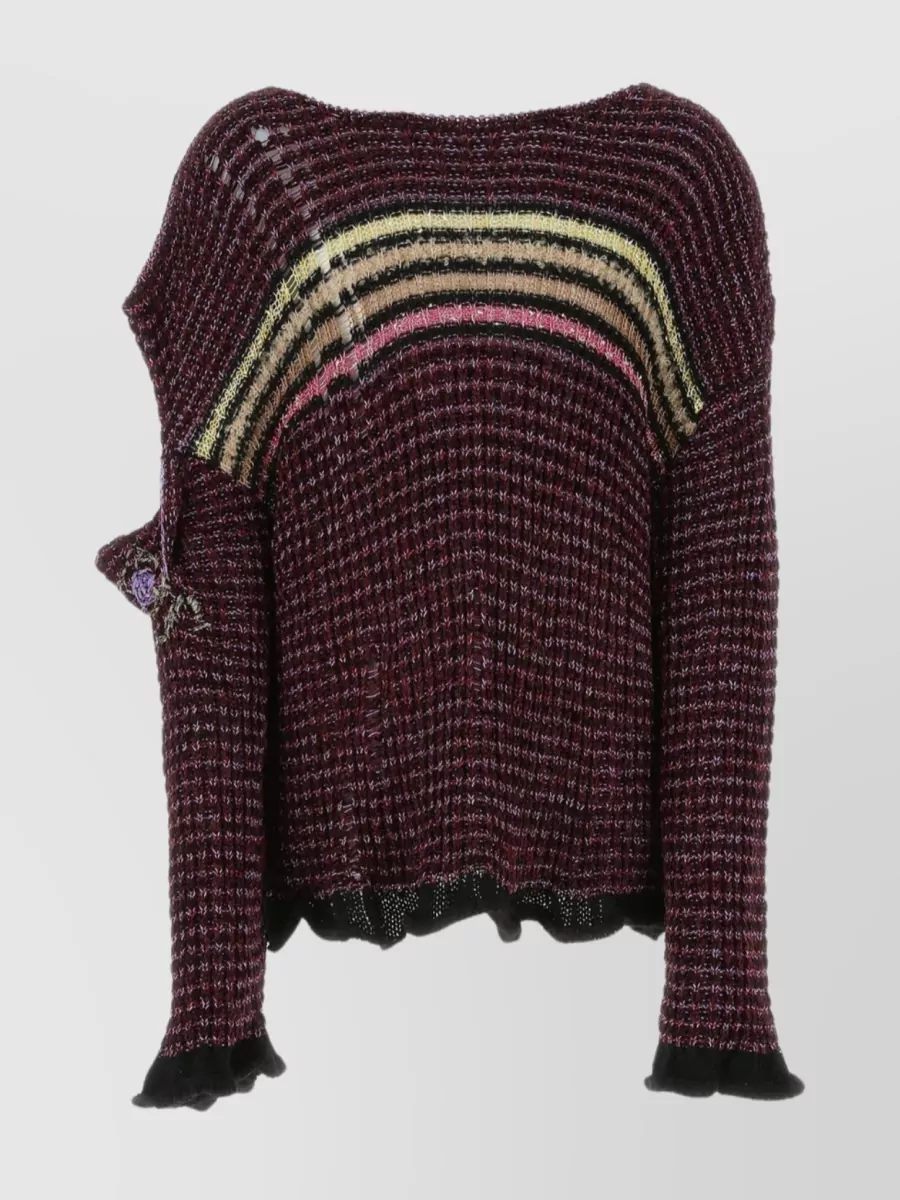Shop Vitelli Striped Oversized Sweater With Metallic Accents In Brown
