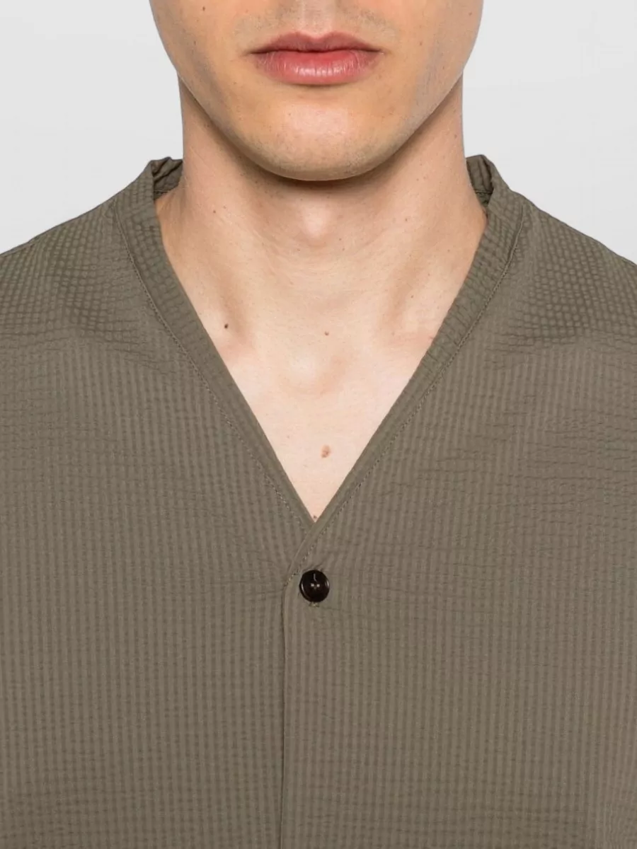 Emporio Armani Textured V-Neck Long-Sleeve Shirt