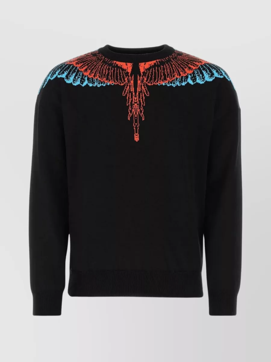 Shop Marcelo Burlon County Of Milan Icon Wings Cotton Blend Ribbed Crew-neck Sweater In Black