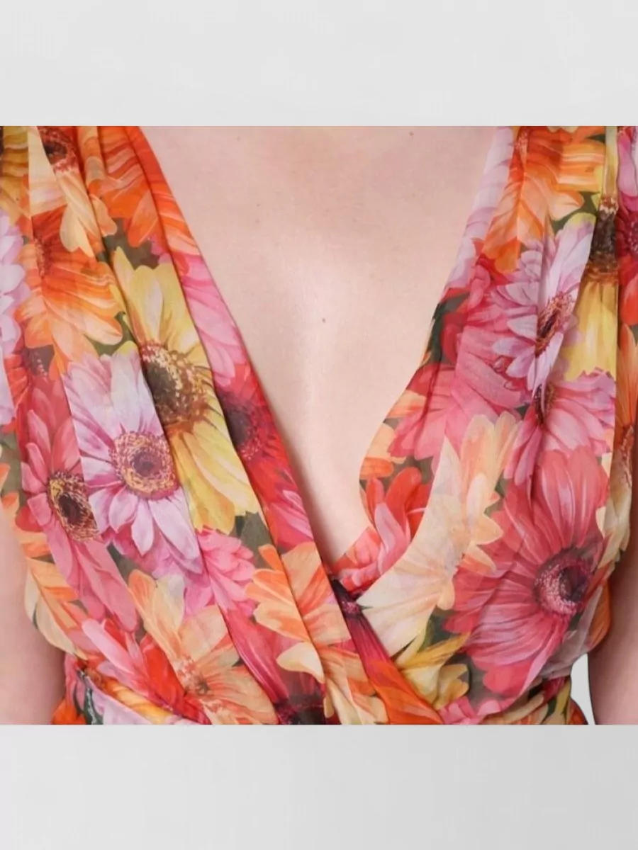 Dolce&Gabbana Silk Floral-Print Sleeveless V-Neck Midi Dress