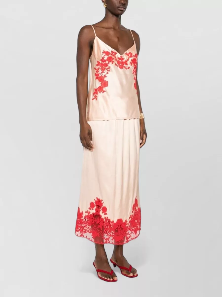 Ermanno Scervino Top Floral Embroidery Lace Trim Satin