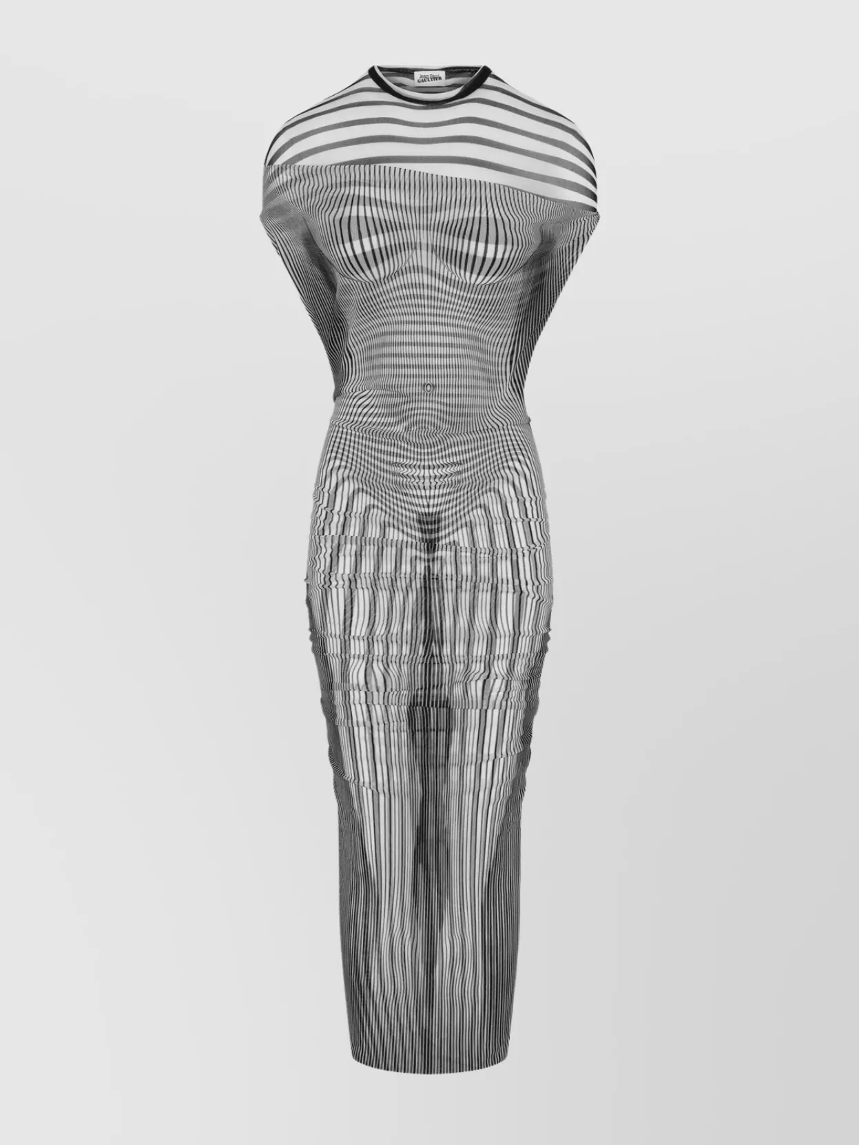 Shop Jean Paul Gaultier Long Dress With Asymmetric Neckline And Striped Pattern In Blue