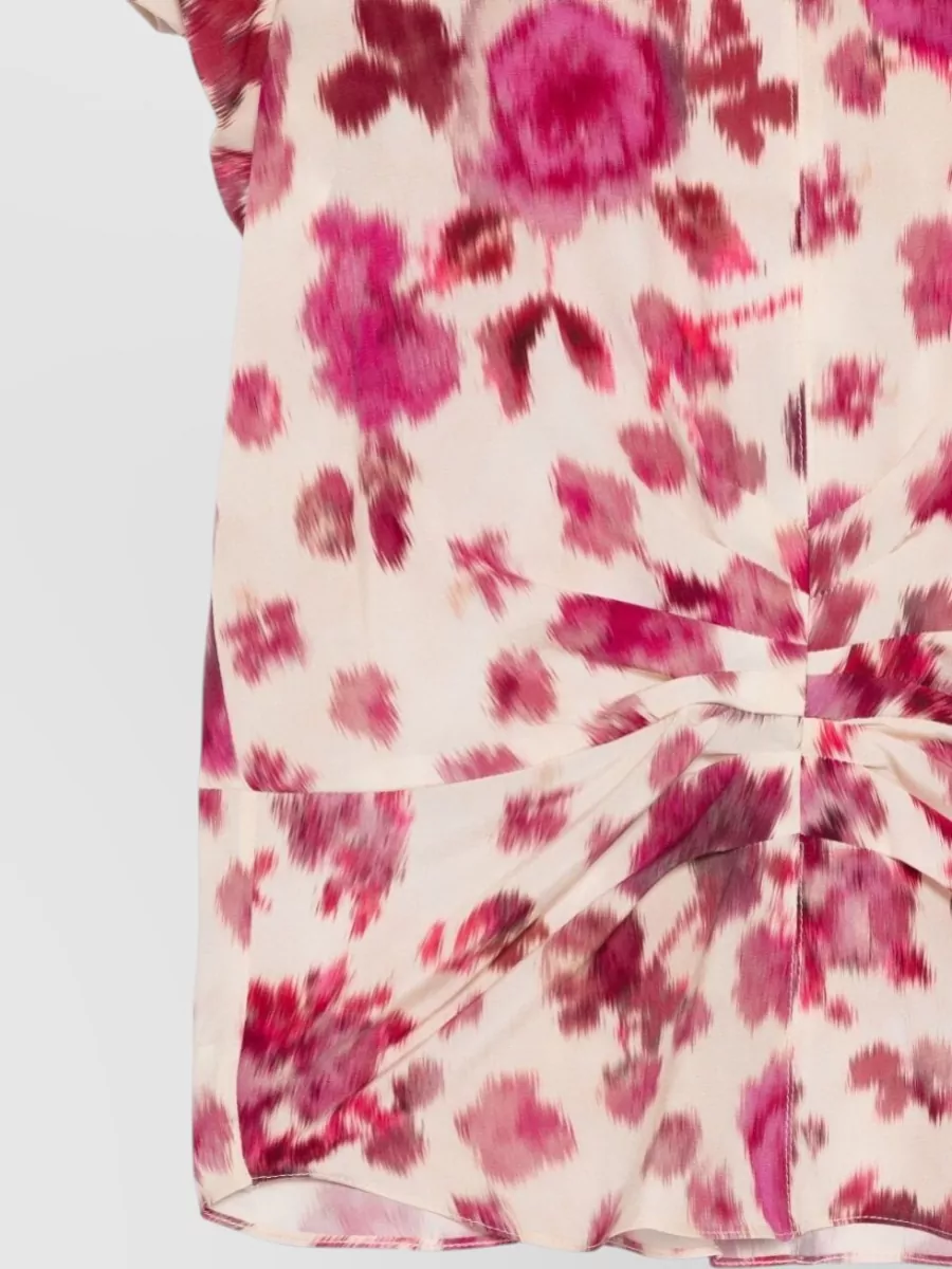 Isabel Marant Silk Floral Print Knotted Short Sleeve Top