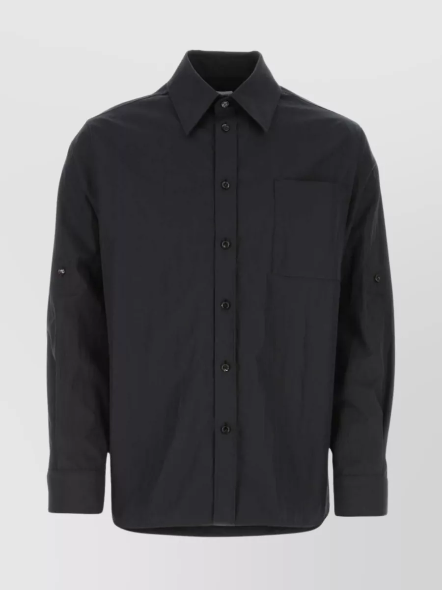Shop Bottega Veneta Cotton Blend Shirt With Pocket And Yoke In Black