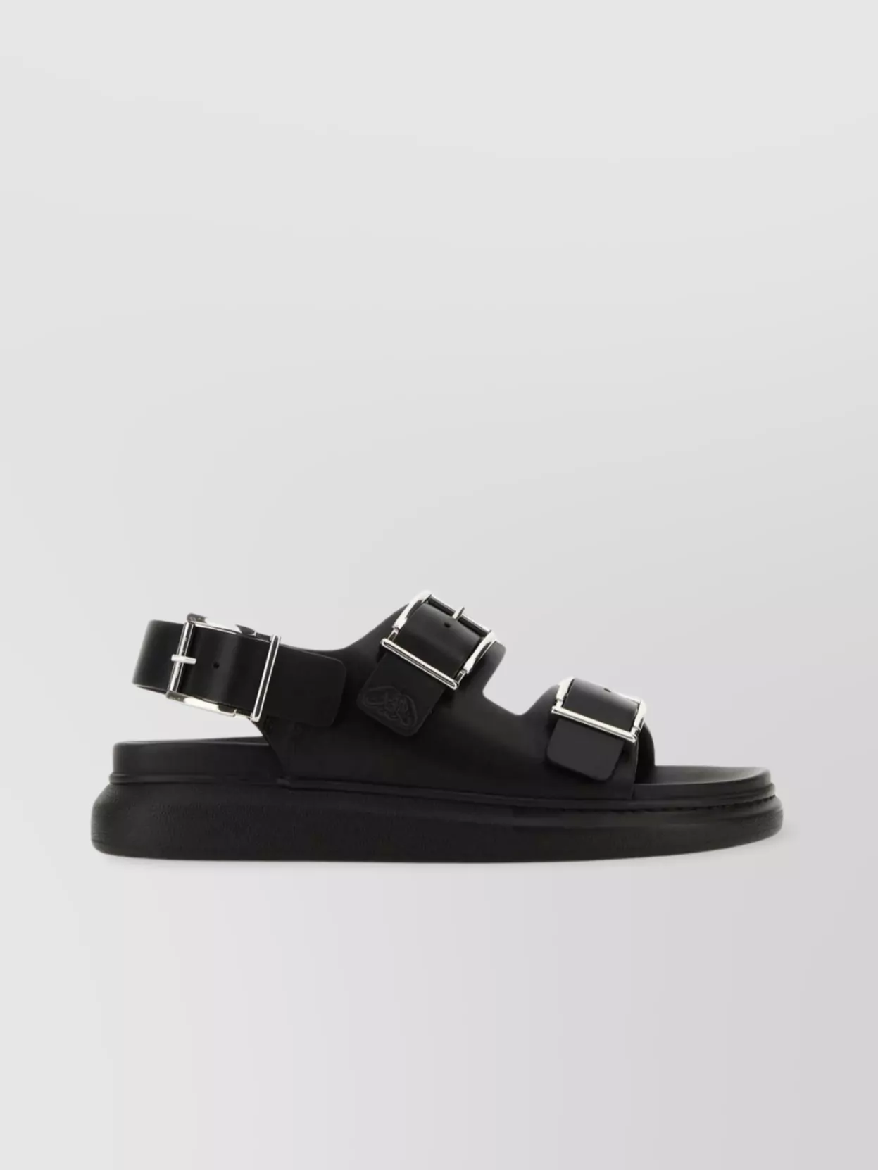 Shop Alexander Mcqueen Leather Sandals With Flat Sole And Open Toe
