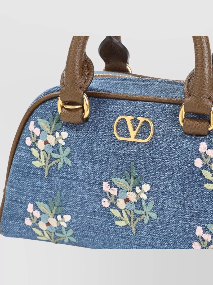 Valentino Garavani Vlogo Signature Mini Denim Embroidered Top Handle Bag